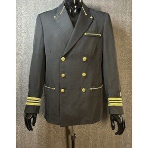 VTG US Navy Black Dress Uniform Jacket Gold Cuff Stripes Double Breasted 41 Reg